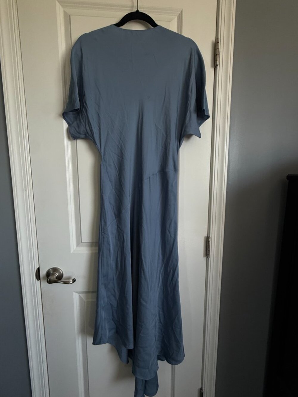 Theory Project 100% Silk V-Neck Short Sleeve Asymmetric Midi Maxi Dress Blue S - Picture 7 of 10